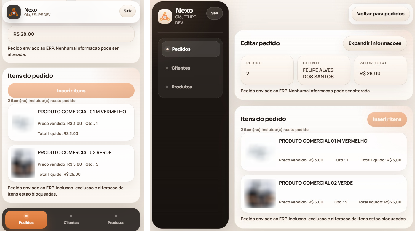 Interface do aplicativo Nexo PWA