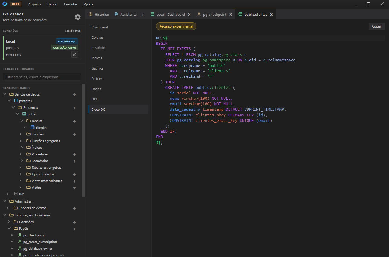 Tela do OpenDB mostrando execucao de consultas e resultados
